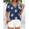 image:imageBTFBM Casual Summer T Shirts Going Out Tops for Women Beach Vacation Clothes Short Sleeve Blouses V Neck Boho TunicsBlue White Flower
