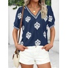 image:imageBTFBM Casual Summer T Shirts Going Out Tops for Women Beach Vacation Clothes Short Sleeve Blouses V Neck Boho TunicsBlue White Flower