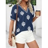 image:imageBTFBM Casual Summer T Shirts Going Out Tops for Women Beach Vacation Clothes Short Sleeve Blouses V Neck Boho TunicsBlue White Flower
