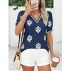 image:imageBTFBM Casual Summer T Shirts Going Out Tops for Women Beach Vacation Clothes Short Sleeve Blouses V Neck Boho TunicsBlue White Flower