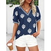 image:imageBTFBM Casual Summer T Shirts Going Out Tops for Women Beach Vacation Clothes Short Sleeve Blouses V Neck Boho TunicsBlue White Flower