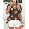 image:imageBTFBM Casual Summer T Shirts Going Out Tops for Women Beach Vacation Clothes Short Sleeve Blouses V Neck Boho TunicsBrown White Flower