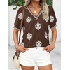image:imageBTFBM Casual Summer T Shirts Going Out Tops for Women Beach Vacation Clothes Short Sleeve Blouses V Neck Boho TunicsBrown White Flower