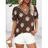 image:imageBTFBM Casual Summer T Shirts Going Out Tops for Women Beach Vacation Clothes Short Sleeve Blouses V Neck Boho TunicsBrown White Flower