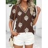 image:imageBTFBM Casual Summer T Shirts Going Out Tops for Women Beach Vacation Clothes Short Sleeve Blouses V Neck Boho TunicsBrown White Flower