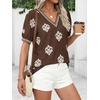 image:imageBTFBM Casual Summer T Shirts Going Out Tops for Women Beach Vacation Clothes Short Sleeve Blouses V Neck Boho TunicsBrown White Flower
