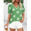 image:imageBTFBM Casual Summer T Shirts Going Out Tops for Women Beach Vacation Clothes Short Sleeve Blouses V Neck Boho TunicsGrass Green White Flower