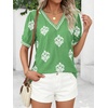 image:imageBTFBM Casual Summer T Shirts Going Out Tops for Women Beach Vacation Clothes Short Sleeve Blouses V Neck Boho TunicsGrass Green White Flower