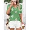 image:imageBTFBM Casual Summer T Shirts Going Out Tops for Women Beach Vacation Clothes Short Sleeve Blouses V Neck Boho TunicsGrass Green White Flower