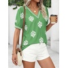 image:imageBTFBM Casual Summer T Shirts Going Out Tops for Women Beach Vacation Clothes Short Sleeve Blouses V Neck Boho TunicsGrass Green White Flower