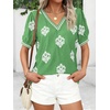 image:imageBTFBM Casual Summer T Shirts Going Out Tops for Women Beach Vacation Clothes Short Sleeve Blouses V Neck Boho TunicsGrass Green White Flower