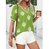 image:imageBTFBM Casual Summer T Shirts Going Out Tops for Women Beach Vacation Clothes Short Sleeve Blouses V Neck Boho TunicsGreen White Flower