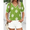 image:imageBTFBM Casual Summer T Shirts Going Out Tops for Women Beach Vacation Clothes Short Sleeve Blouses V Neck Boho TunicsGreen White Flower