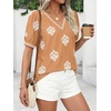 image:imageBTFBM Casual Summer T Shirts Going Out Tops for Women Beach Vacation Clothes Short Sleeve Blouses V Neck Boho TunicsKhaki White Flower