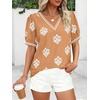 image:imageBTFBM Casual Summer T Shirts Going Out Tops for Women Beach Vacation Clothes Short Sleeve Blouses V Neck Boho TunicsKhaki White Flower