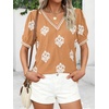 image:imageBTFBM Casual Summer T Shirts Going Out Tops for Women Beach Vacation Clothes Short Sleeve Blouses V Neck Boho TunicsKhaki White Flower