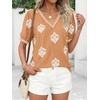 image:imageBTFBM Casual Summer T Shirts Going Out Tops for Women Beach Vacation Clothes Short Sleeve Blouses V Neck Boho TunicsKhaki White Flower