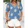 image:imageBTFBM Casual Summer T Shirts Going Out Tops for Women Beach Vacation Clothes Short Sleeve Blouses V Neck Boho TunicsLight Blue Apricot Flower