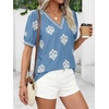 image:imageBTFBM Casual Summer T Shirts Going Out Tops for Women Beach Vacation Clothes Short Sleeve Blouses V Neck Boho TunicsLight Blue Apricot Flower