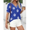 image:imageBTFBM Casual Summer T Shirts Going Out Tops for Women Beach Vacation Clothes Short Sleeve Blouses V Neck Boho TunicsRoyal Blue White Flower