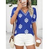 image:imageBTFBM Casual Summer T Shirts Going Out Tops for Women Beach Vacation Clothes Short Sleeve Blouses V Neck Boho TunicsRoyal Blue White Flower