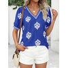 image:imageBTFBM Casual Summer T Shirts Going Out Tops for Women Beach Vacation Clothes Short Sleeve Blouses V Neck Boho TunicsRoyal Blue White Flower