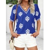 image:imageBTFBM Casual Summer T Shirts Going Out Tops for Women Beach Vacation Clothes Short Sleeve Blouses V Neck Boho TunicsRoyal Blue White Flower