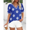 image:imageBTFBM Casual Summer T Shirts Going Out Tops for Women Beach Vacation Clothes Short Sleeve Blouses V Neck Boho TunicsRoyal Blue White Flower