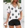 image:imageBTFBM Casual Summer T Shirts Going Out Tops for Women Beach Vacation Clothes Short Sleeve Blouses V Neck Boho TunicsWhite Black Flower