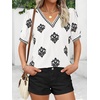 image:imageBTFBM Casual Summer T Shirts Going Out Tops for Women Beach Vacation Clothes Short Sleeve Blouses V Neck Boho TunicsWhite Black Flower