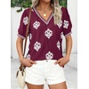 image:imageBTFBM Casual Summer T Shirts Going Out Tops for Women Beach Vacation Clothes Short Sleeve Blouses V Neck Boho TunicsWine Red White Flower
