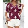 image:imageBTFBM Casual Summer T Shirts Going Out Tops for Women Beach Vacation Clothes Short Sleeve Blouses V Neck Boho TunicsWine Red White Flower