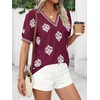 image:imageBTFBM Casual Summer T Shirts Going Out Tops for Women Beach Vacation Clothes Short Sleeve Blouses V Neck Boho TunicsWine Red White Flower