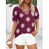 image:imageBTFBM Casual Summer T Shirts Going Out Tops for Women Beach Vacation Clothes Short Sleeve Blouses V Neck Boho TunicsWine Red White Flower