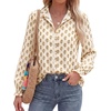 image:imageBTFBM Long Sleeve Blouses for Women Floral V Neck Button Down Shirts Smocked Cuffs Business Casual Summer Outfits 2026Floral Apricot Yellow