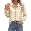 image:imageBTFBM Long Sleeve Blouses for Women Floral V Neck Button Down Shirts Smocked Cuffs Business Casual Summer Outfits 2026Floral Apricot Yellow