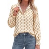 image:imageBTFBM Long Sleeve Blouses for Women Floral V Neck Button Down Shirts Smocked Cuffs Business Casual Summer Outfits 2026Floral Apricot Yellow