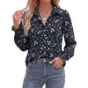 image:imageBTFBM Long Sleeve Blouses for Women Floral V Neck Button Down Shirts Smocked Cuffs Business Casual Summer Outfits 2026Floral Black Blue