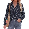 image:imageBTFBM Long Sleeve Blouses for Women Floral V Neck Button Down Shirts Smocked Cuffs Business Casual Summer Outfits 2026Floral Black Blue