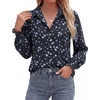 image:imageBTFBM Long Sleeve Blouses for Women Floral V Neck Button Down Shirts Smocked Cuffs Business Casual Summer Outfits 2026Floral Black Blue