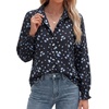 image:imageBTFBM Long Sleeve Blouses for Women Floral V Neck Button Down Shirts Smocked Cuffs Business Casual Summer Outfits 2026Floral Black Blue