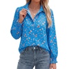 image:imageBTFBM Long Sleeve Blouses for Women Floral V Neck Button Down Shirts Smocked Cuffs Business Casual Summer Outfits 2026Floral Blue Orange