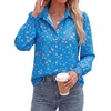 image:imageBTFBM Long Sleeve Blouses for Women Floral V Neck Button Down Shirts Smocked Cuffs Business Casual Summer Outfits 2026Floral Blue Orange