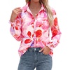 image:imageBTFBM Long Sleeve Blouses for Women Floral V Neck Button Down Shirts Smocked Cuffs Business Casual Summer Outfits 2026Floral Pink