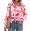image:imageBTFBM Long Sleeve Blouses for Women Floral V Neck Button Down Shirts Smocked Cuffs Business Casual Summer Outfits 2026Floral Pink