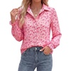 image:imageBTFBM Long Sleeve Blouses for Women Floral V Neck Button Down Shirts Smocked Cuffs Business Casual Summer Outfits 2026Floral Pink Rose Red