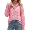 image:imageBTFBM Long Sleeve Blouses for Women Floral V Neck Button Down Shirts Smocked Cuffs Business Casual Summer Outfits 2026Floral Pink Rose Red