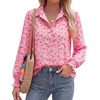 image:imageBTFBM Long Sleeve Blouses for Women Floral V Neck Button Down Shirts Smocked Cuffs Business Casual Summer Outfits 2026Floral Pink Rose Red