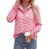 image:imageBTFBM Long Sleeve Blouses for Women Floral V Neck Button Down Shirts Smocked Cuffs Business Casual Summer Outfits 2026Floral Pink Rose Red