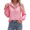 image:imageBTFBM Long Sleeve Blouses for Women Floral V Neck Button Down Shirts Smocked Cuffs Business Casual Summer Outfits 2026Floral Pink Rose Red